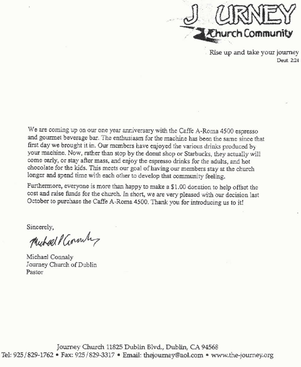 Testimonial from Journey Community Church on the All Pro Beverage Coffee Machine.